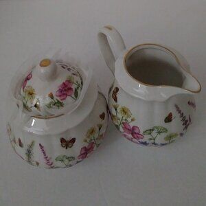 Sweet Living Collection Ceramic Floral Creamer & Sugar Bowl